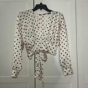 zara deep v open back tie blouse